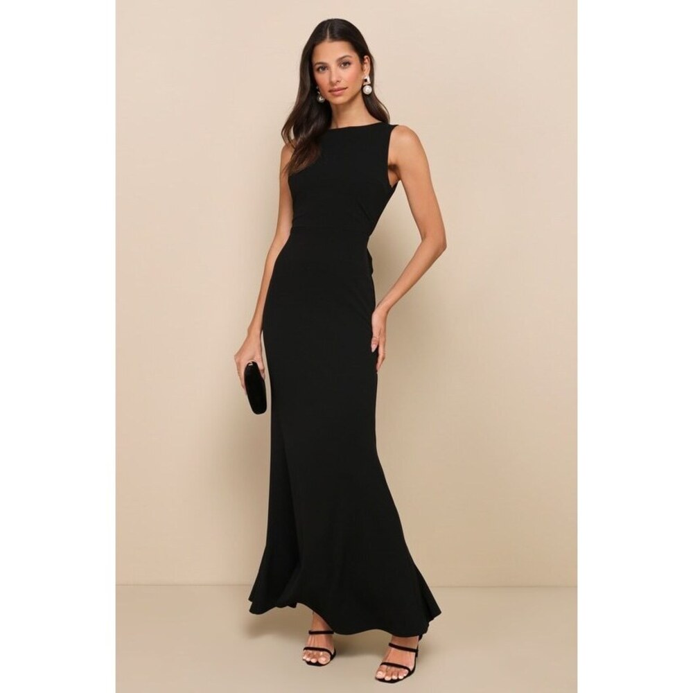 Lulus Exquisite Refinement Black Backless Bow Ruffled Maxi Dress - Size L